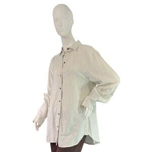 Humanoid White Striped Oversized Blouse Cotton & Wool Italian Fabric $392 Size S